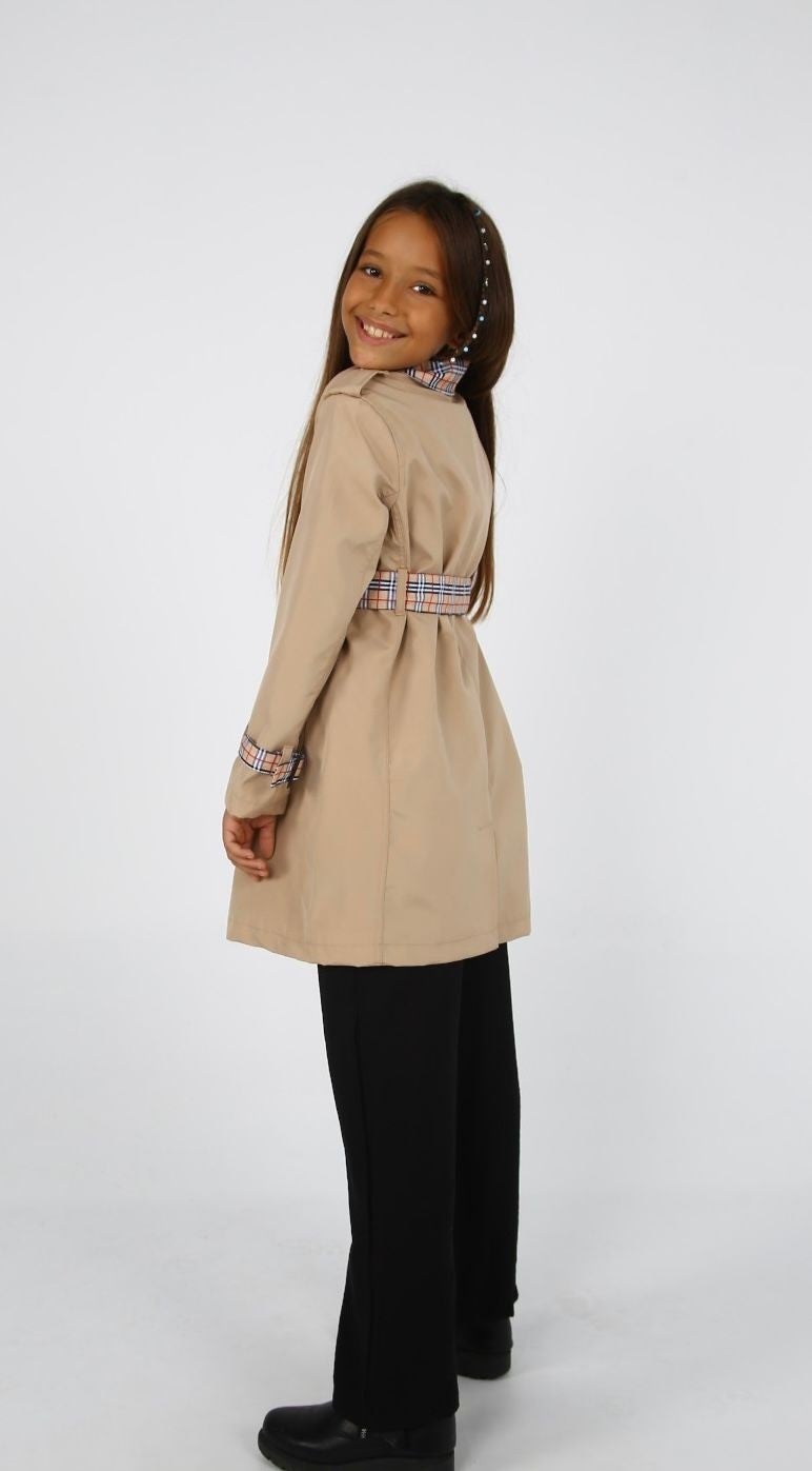 HC Kids Wear معطف ترنش للبنات بتفاصيل نمط مربع - Image 2