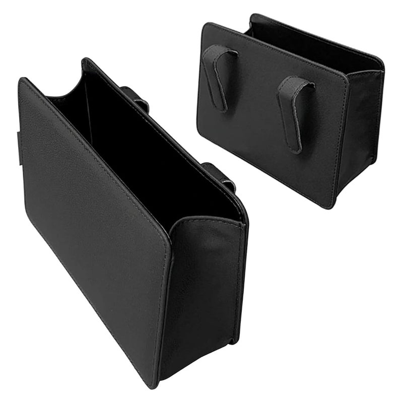YARDHOBI Car Trash Can, Leather Vehicle Trash Bin Car Dustbin Garbage Organizer Holder, Foldable Hanging Mini Cars Storage Bag Container for Auto, SUV, Universal Interior Car Accessories (Black) - Image 1