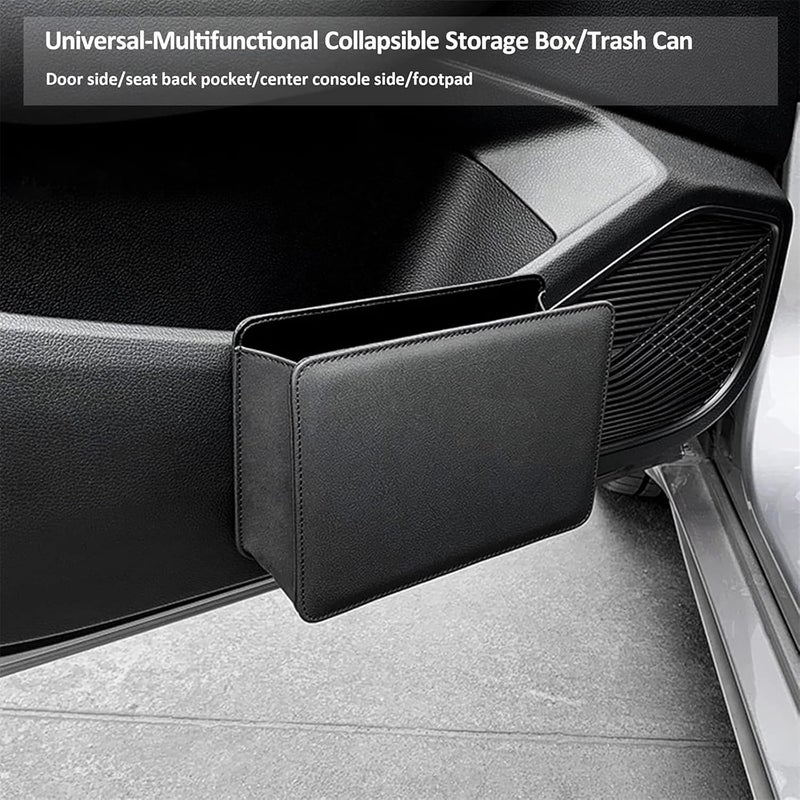YARDHOBI Car Trash Can, Leather Vehicle Trash Bin Car Dustbin Garbage Organizer Holder, Foldable Hanging Mini Cars Storage Bag Container for Auto, SUV, Universal Interior Car Accessories (Black) - Image 3