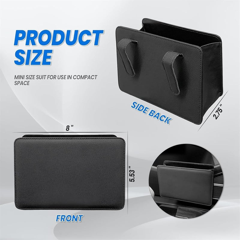 YARDHOBI Car Trash Can, Leather Vehicle Trash Bin Car Dustbin Garbage Organizer Holder, Foldable Hanging Mini Cars Storage Bag Container for Auto, SUV, Universal Interior Car Accessories (Black) - Image 2
