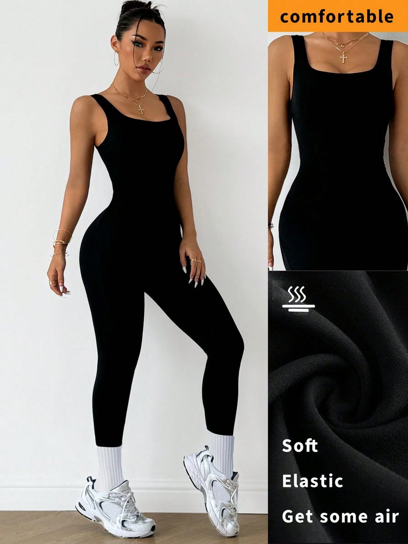 Generic European and American Tight Back Yoga Jompsuit Sports Fitness Hollow Hip Lifting Jompsuit Womens No Chest Pad Black 