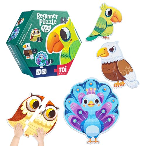TOI Large Piece Toddler Puzzles for 24 Years Old 4 Packs Beginner Puzzles for Toddlers Kids Big Shape Preschool Learning Puzzle for Boys Girls Gift Forest Birds - Image 1