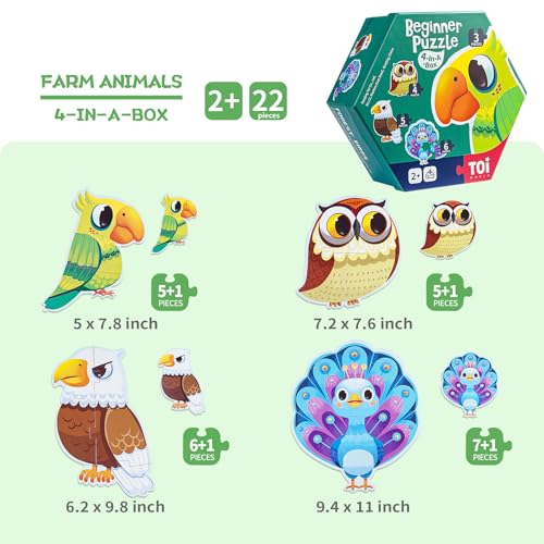 TOI Large Piece Toddler Puzzles for 24 Years Old 4 Packs Beginner Puzzles for Toddlers Kids Big Shape Preschool Learning Puzzle for Boys Girls Gift Forest Birds - Image 5