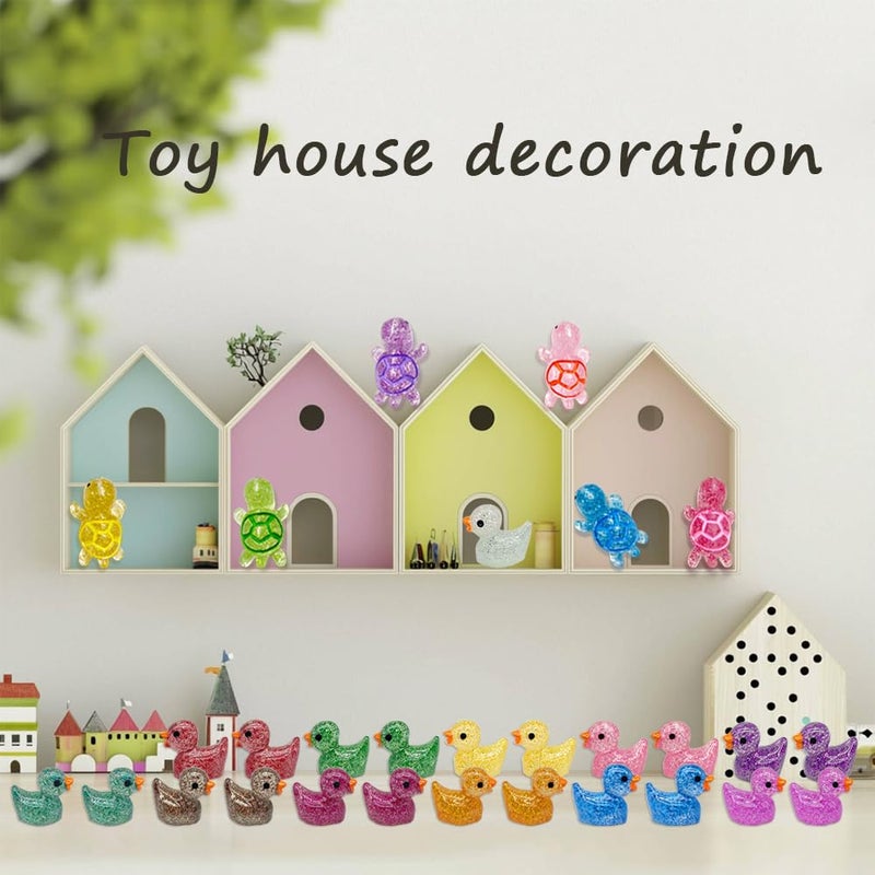 Aweelon 86Pcs Mini Resin Animal Figurines Including Glitter Glowing Duck Bunny Turtle Highland Cow  Glitter Axolotl  Aquarium Dollhouse Decor - Image 4
