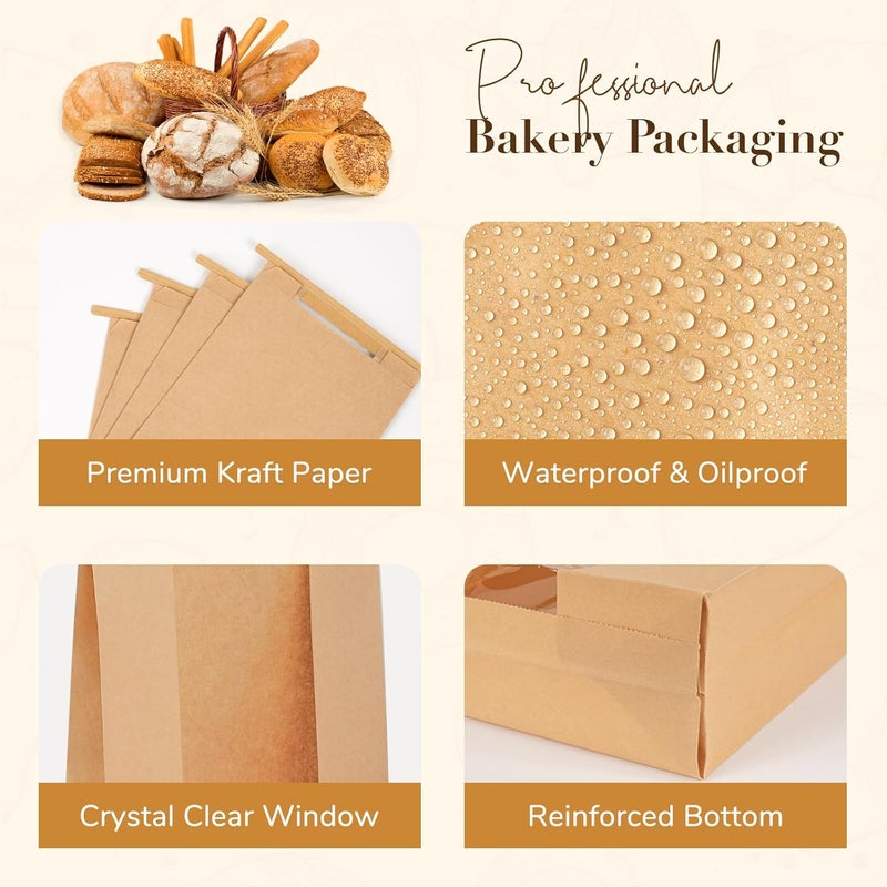 Foranda 100 Pack Long Paper Bread Bags with Tabs for Homemade Sourdough, Bakery Bags with Window for Oval Sourdough Bread, Loaves, Pastries, Baguettes (6.3x2.7×13.7 Inches) - Image 3