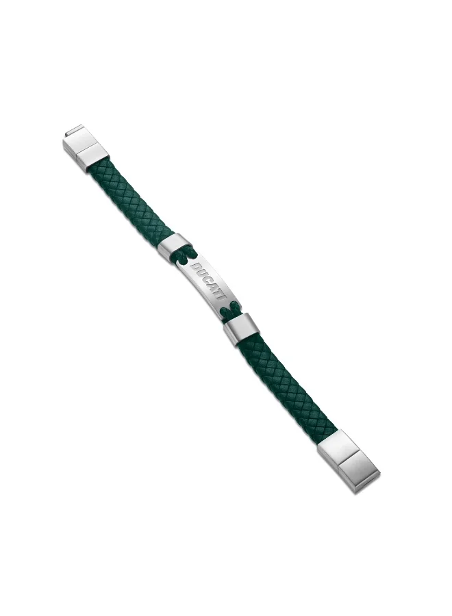 Ducati Expedition Green Thick Leather Center Logo Motif Bracelet for Men