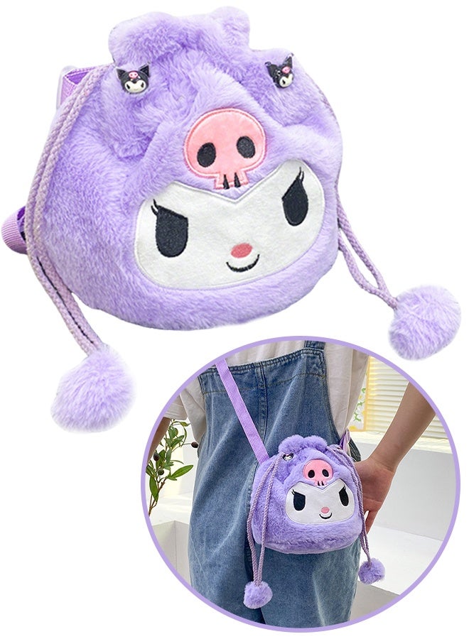 Sanrio Kuromi Plush Backpack for Girls Kids Cute Cartoon Drawstring Backpack with Adjustable Straps Large Capacity Kids School Bag Gift for Teens and Women - Image 1