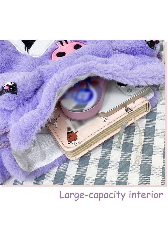 Sanrio Kuromi Plush Backpack for Girls Kids Cute Cartoon Drawstring Backpack with Adjustable Straps Large Capacity Kids School Bag Gift for Teens and Women - Image 5