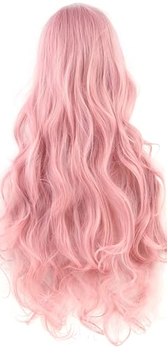 IMISSU 80cm Long Curly Natural Hair Cosplay Wig with Bangs Colorful Halloween Costume Party Wigs for Women (Pink) - Image 3