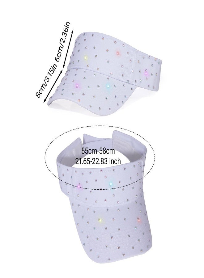 SUMERSHA Shiny Rhinestones Sport Sun Visor for Women Sparkle Sun Visor Hat Summer Adjustable Sun Cap (US, Alpha, One Size, White) - Image 2