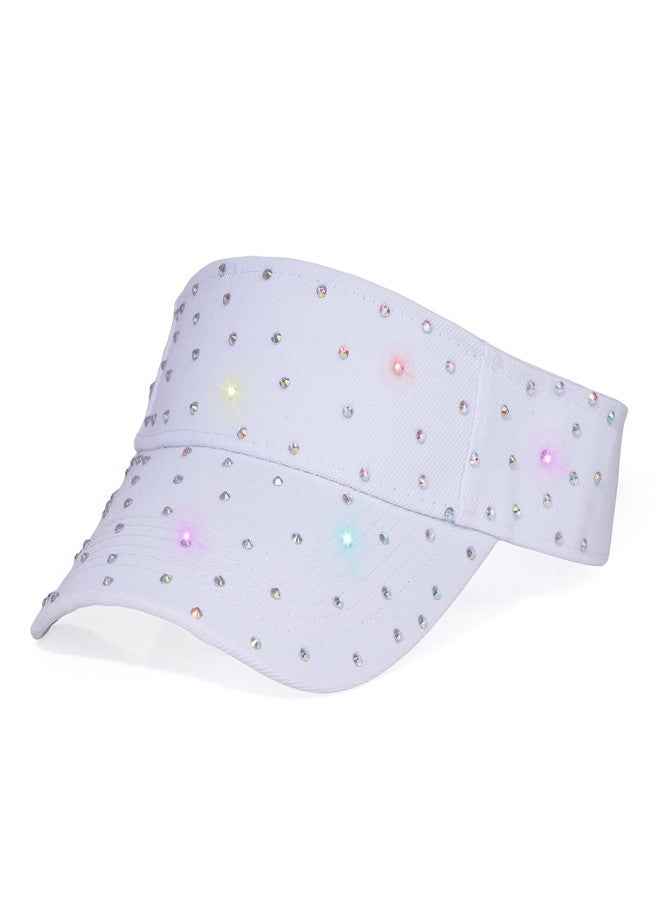 SUMERSHA Shiny Rhinestones Sport Sun Visor for Women Sparkle Sun Visor Hat Summer Adjustable Sun Cap (US, Alpha, One Size, White) - Image 1