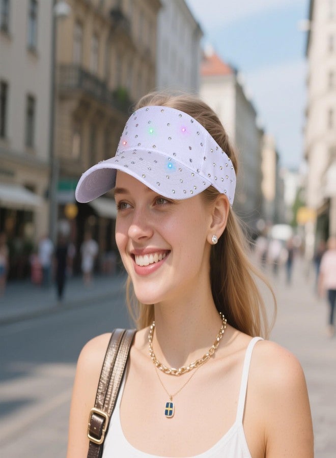 SUMERSHA Shiny Rhinestones Sport Sun Visor for Women Sparkle Sun Visor Hat Summer Adjustable Sun Cap (US, Alpha, One Size, White) - Image 5