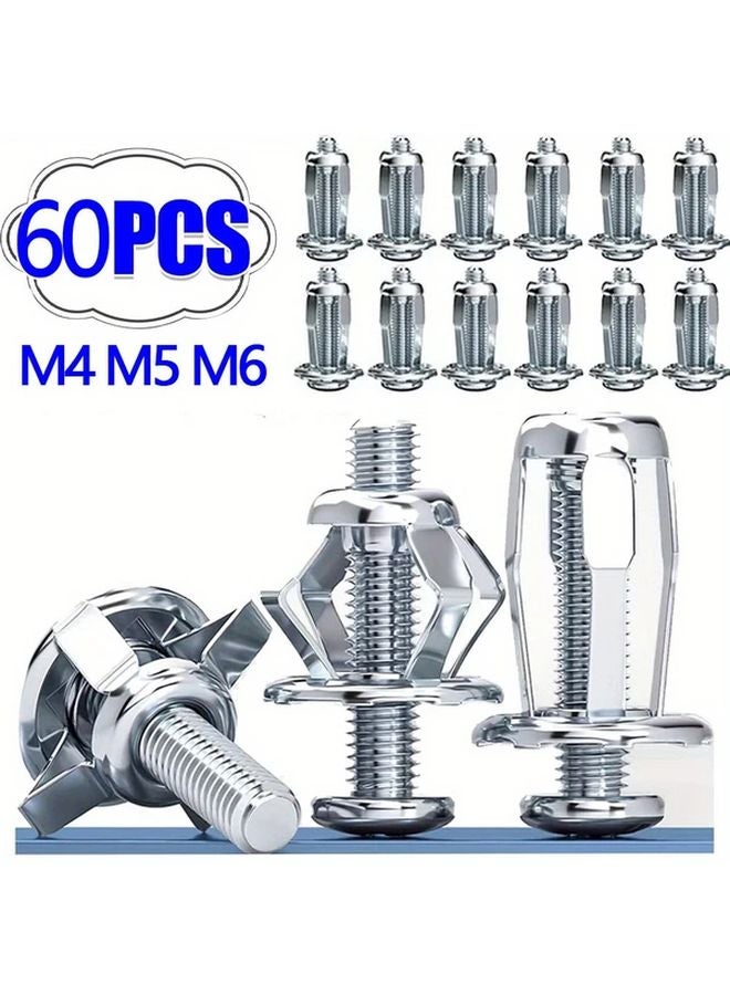 60pcs Mix Color M4 M5 M6 Cross Rivet Petal Screw Nuts Expansion Fasteners Kit - Image 4