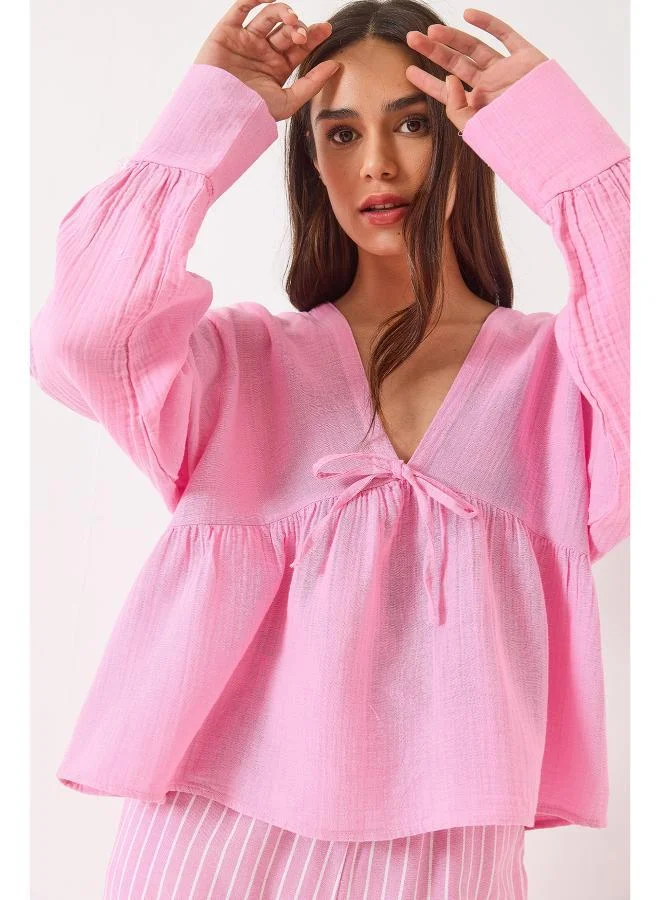 Ginger V Neck Bow Detail Top