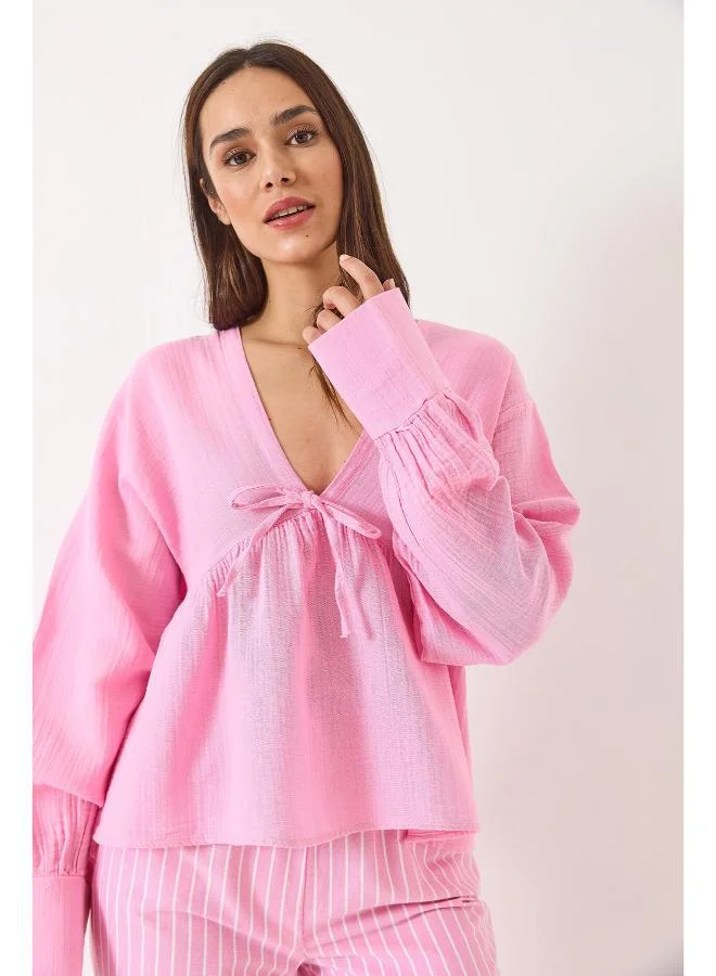 Ginger  V Neck Bow Detail Top for Women | Best Price UAE