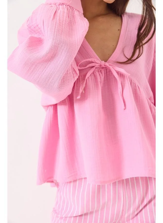 Ginger  V Neck Bow Detail Top for Women | Best Price UAE