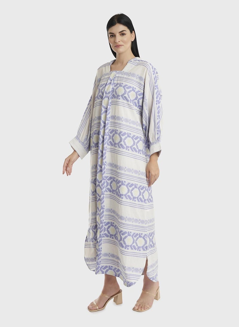 KASHKHA Cotton Jacquard Palestine Print Jalabiya - Image 3