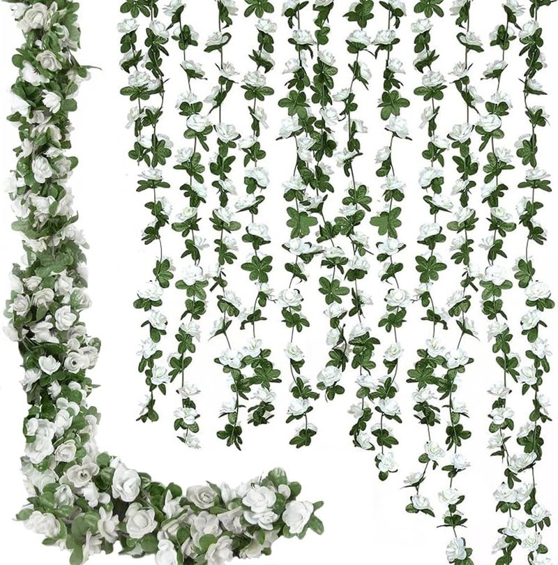 WEISPARK Fake Flowers - 10pcs 82 FT Artificial Rose Vine Flower Plants Hanging Rose Ivy for Home Hotel Office Wedding Party Garden Craft Art Décor (10pcs White) - Image 1