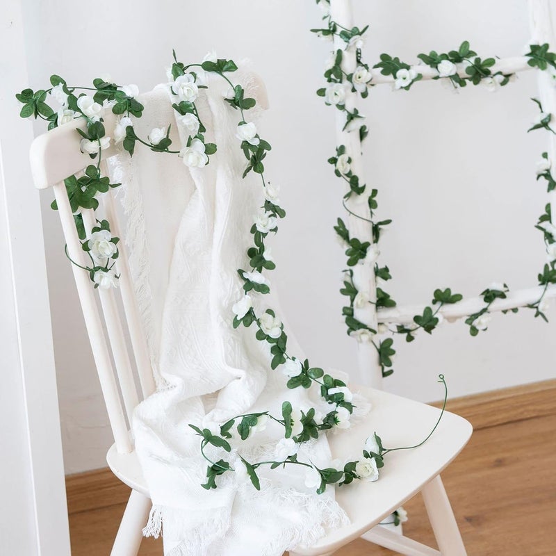 WEISPARK Fake Flowers - 10pcs 82 FT Artificial Rose Vine Flower Plants Hanging Rose Ivy for Home Hotel Office Wedding Party Garden Craft Art Décor (10pcs White) - Image 4