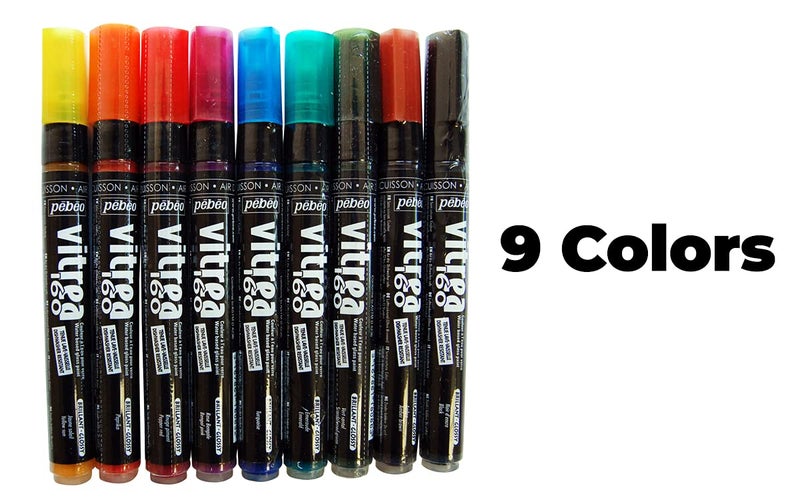 Pebeo أقلام طلاء زجاجي لامع من بيبيو فيتريا 160 - مجموعة من 9 ألوان متنوعة، مستلزمات الرسم والحرف اليدوية، صيغة آمنة للاستخدام في الميكروويف وغسالة الصحون (118100) - Image 4