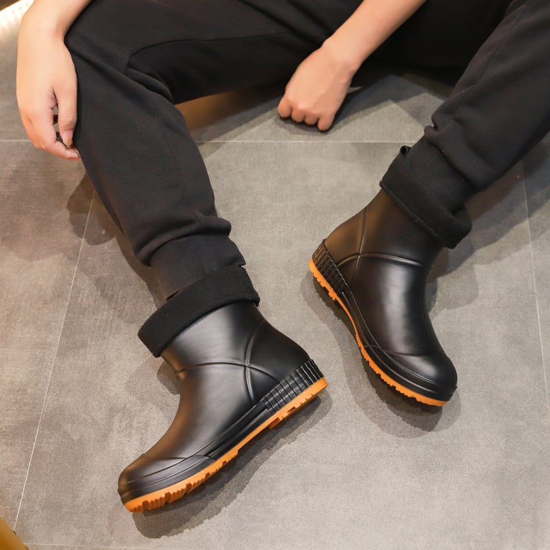 Rain Boots Men'S Agricultural Water Shoes Rain Boots Short-Tube Couples Fleece-Lined Work Water Boots Women'S Waterproof Shoes Mid-Tube Durable - Image 2