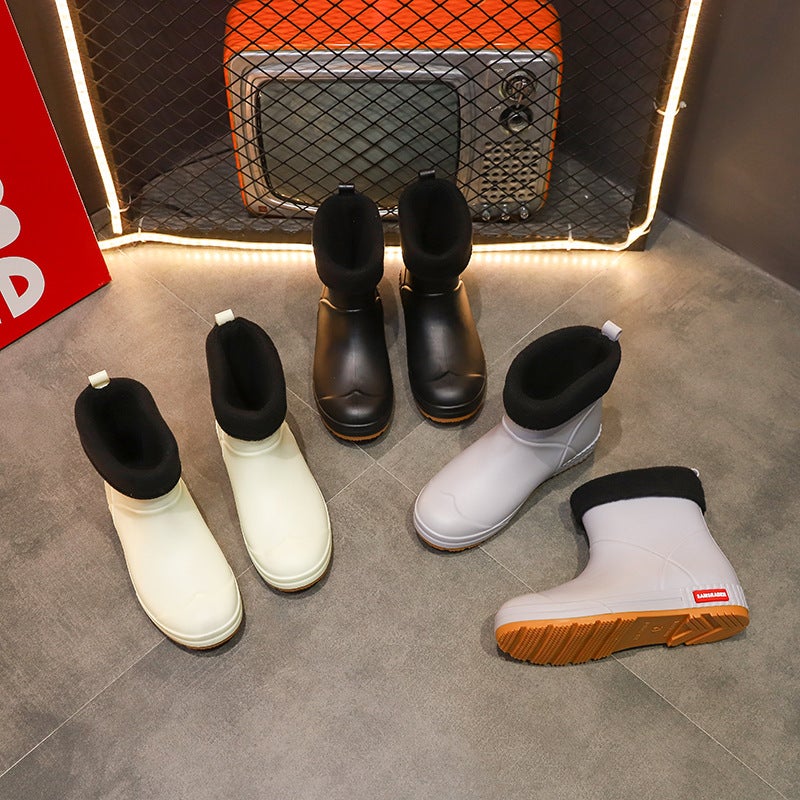 Rain Boots Men'S Agricultural Water Shoes Rain Boots Short-Tube Couples Fleece-Lined Work Water Boots Women'S Waterproof Shoes Mid-Tube Durable - Image 4