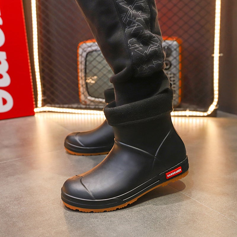 Rain Boots Men'S Agricultural Water Shoes Rain Boots Short-Tube Couples Fleece-Lined Work Water Boots Women'S Waterproof Shoes Mid-Tube Durable - Image 1