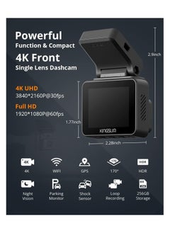 Kingslim D5-4K Dash Cam with WiFi - Front Dash Camera for Cars with GPS and Speed, Sony Night Vision, Support APP and 256GB Max  - Image 2