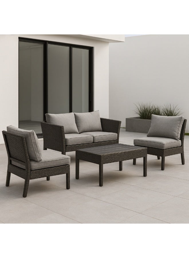 Harmony Home Outdoor Patio Furniture Set, 3 Chairs with Centre Table, Grey Cushions - Image 1