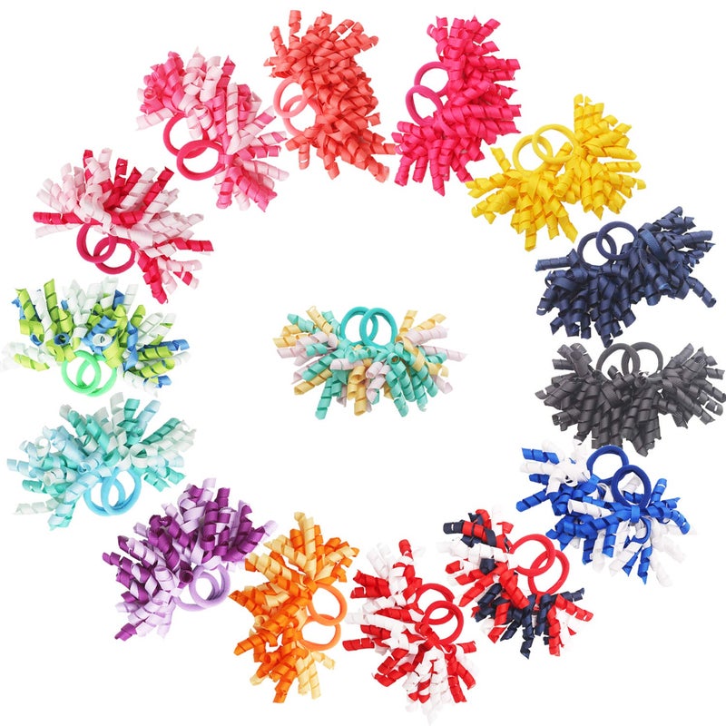 CellElection 30PCS Baby Girl Hair Ties Colorful Curly Korker Bow Grosgrain Ribbon Hair Bows Ponytail Holders Hair Accessories for Girls Toddlers Kids Children in Pairs - Image 1