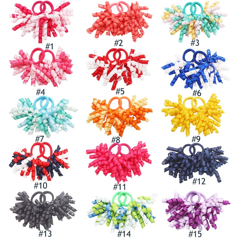 CellElection 30PCS Baby Girl Hair Ties Colorful Curly Korker Bow Grosgrain Ribbon Hair Bows Ponytail Holders Hair Accessories for Girls Toddlers Kids Children in Pairs - Image 2