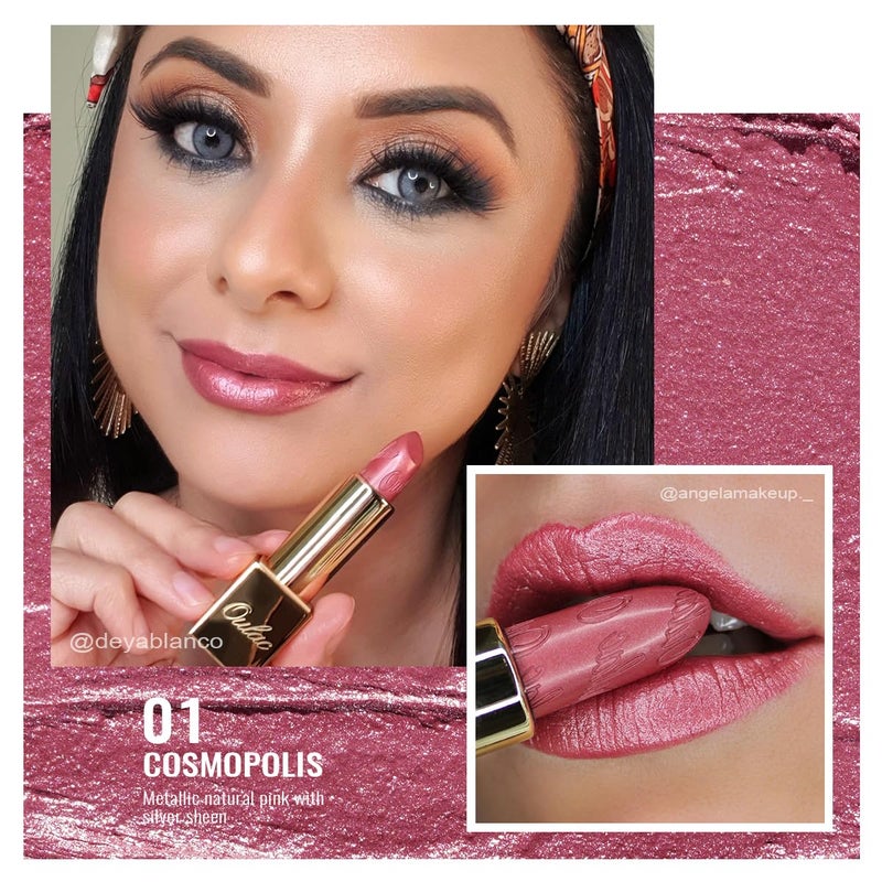OULAC Pink Metallic Shine Lipstick Baby Pink Glitter Long Lasting Lipsticks High Impact Soft and Ultra Hydrating Lip ColorVegan CrueltyFree FullCoverage Lip 43 g015 oz Cosmopolis01 - Image 2