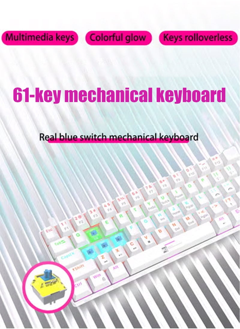 R8 - Gaming Keyboard 61 Keys Mechanical Gaming Keyboard 60% Mini Wired Waterproof Backlit Silent White RGB Color Suitable for PC/Ps4/Xbox Gamers - Image 1