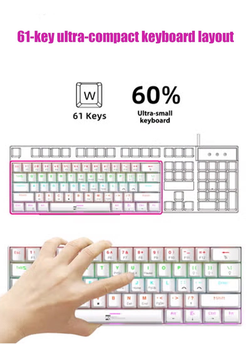 R8 - Gaming Keyboard 61 Keys Mechanical Gaming Keyboard 60% Mini Wired Waterproof Backlit Silent White RGB Color Suitable for PC/Ps4/Xbox Gamers - Image 1