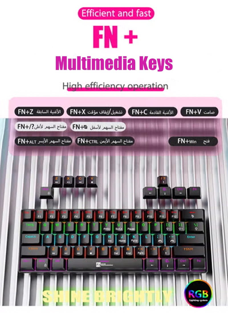 R8 - Gaming Keyboard 61 Keys Mechanical Gaming Keyboard 60% Mini Wired Waterproof Backlit Silent White RGB Color Suitable for PC/Ps4/Xbox Gamers - Image 1