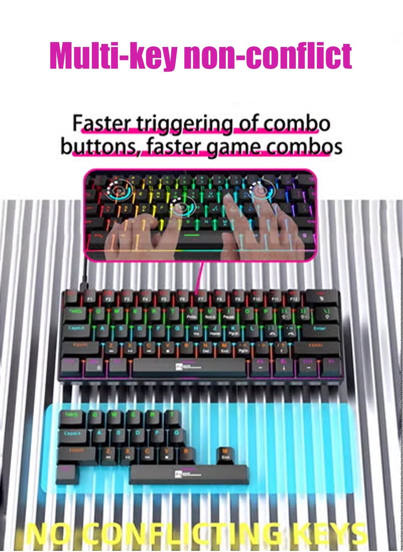 R8 - Gaming Keyboard 61 Keys Mechanical Gaming Keyboard 60% Mini Wired Waterproof Backlit Silent White RGB Color Suitable for PC/Ps4/Xbox Gamers - Image 1