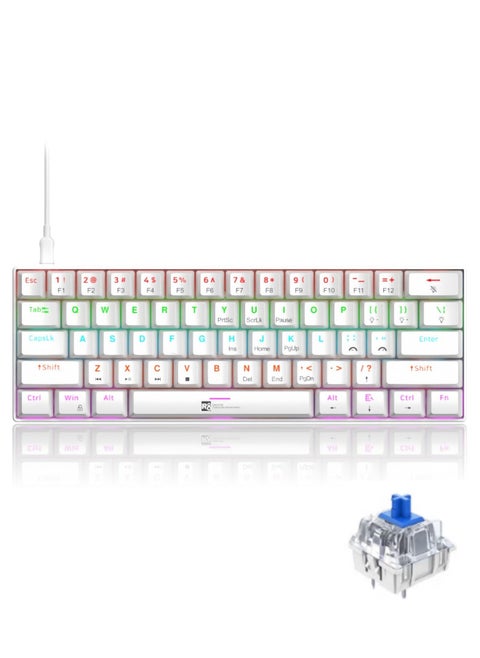 Gaming Keyboard 61 Keys Mechanical Gaming Keyboard 60% Mini Wired Waterproof Backlit Silent White RGB Color Suitable for PC/Ps4/Xbox Gamers