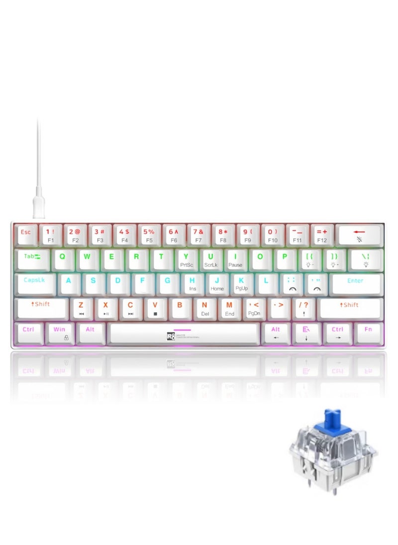 R8 - Gaming Keyboard 61 Keys Mechanical Gaming Keyboard 60% Mini Wired Waterproof Backlit Silent White RGB Color Suitable for PC/Ps4/Xbox Gamers - Image 1