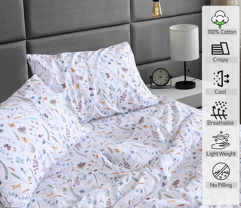 RUVANTI 100% Cotton Sheets â€“ Queen Size Percale Bedding, Cooling & Breathable Floral Design, Durable with a Crisp, Soft & Comfortable Feel, 16" Deep Pocket, 4-Piece Set, Fern Class - Image 3