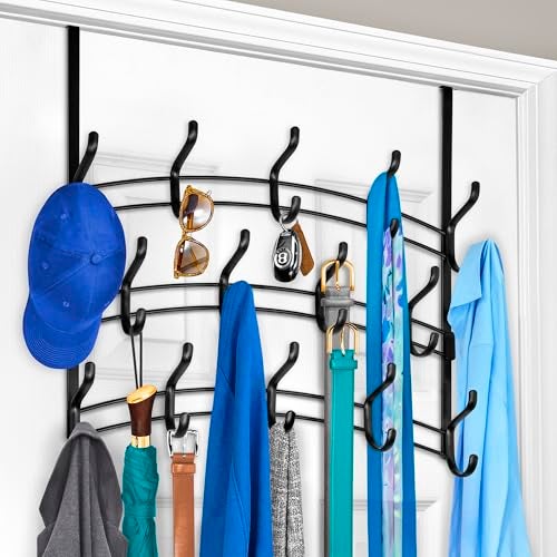 LYNK Professional Home Over the Door Hooks 28 Hook Over the Door Coat Rack Over the Door Hanger Hanging Towels or Clothes Bathroom Bedroom Laundry Room Lifetime Ltd Warranty Black - Image 1