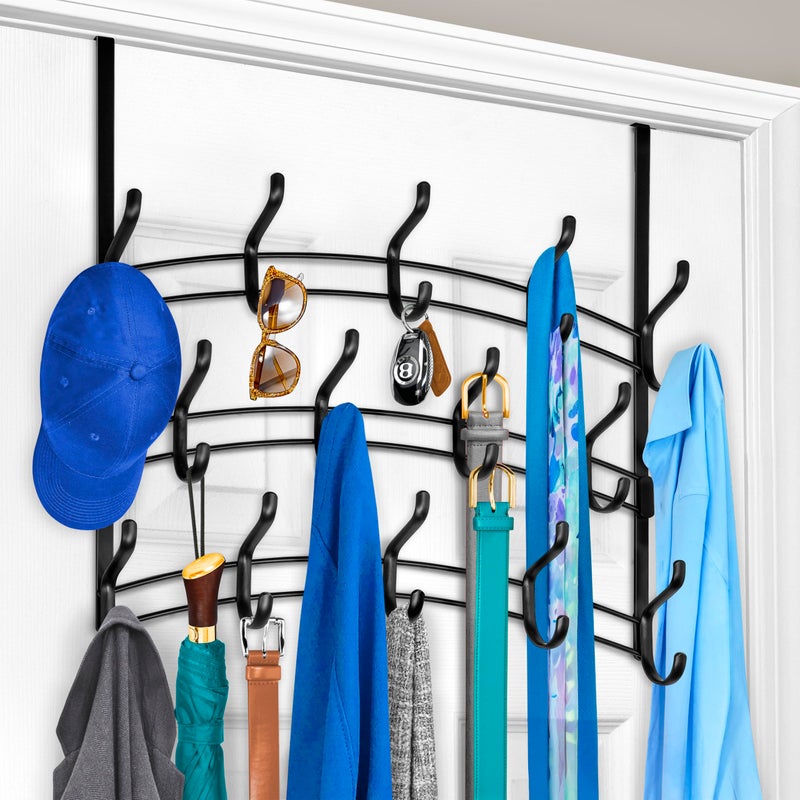 LYNK Professional Home Over the Door Hooks 28 Hook Over the Door Coat Rack Over the Door Hanger Hanging Towels or Clothes Bathroom Bedroom Laundry Room Lifetime Ltd Warranty Black - Image 2