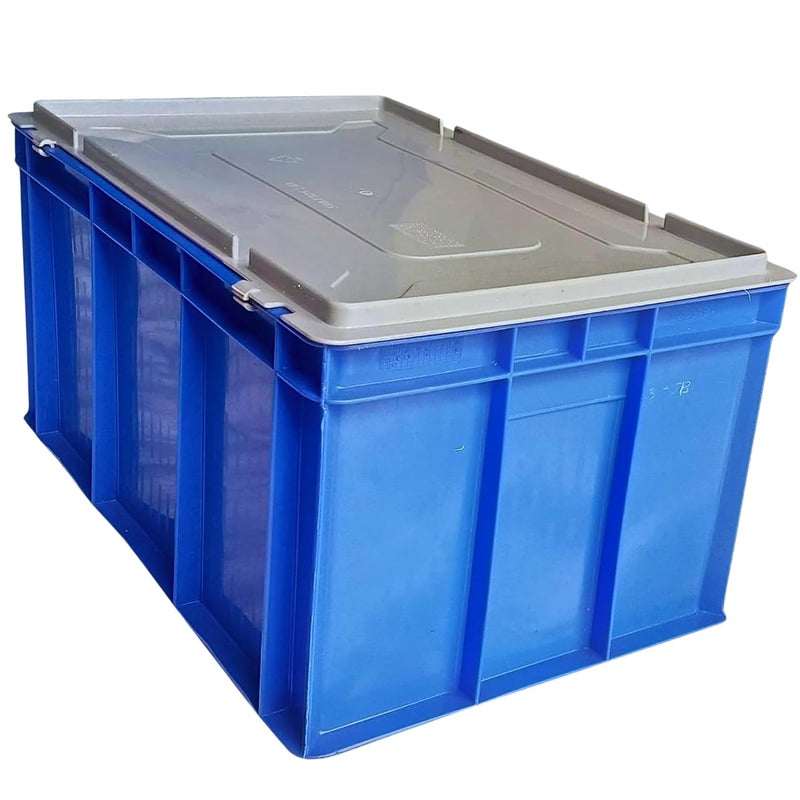 SINGHAL SINGHAL Plastic Crate 60x40x27 CM With Lid Pack of 3 Multipurpose Heavy Duty Big Blue Portable Crates for storage Shelf Basket for Large Storage Bin Vegetable Fruit Milk  - Image 5