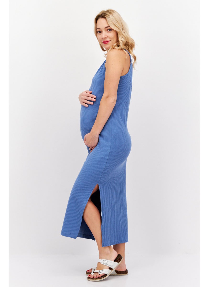 Missguided Maternity Textured Midi Dress, Blue  - Image 3