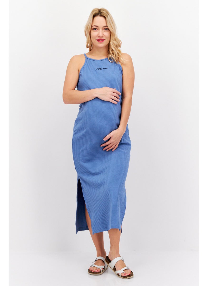 Missguided Maternity Textured Midi Dress, Blue  - Image 1