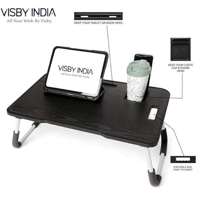 VISBY INDIA LAPTOP BED TRAY TABLE, LAPTOP DESK FOR BED,FOLDABLE LAP DESK STAND NOTEBOOK DESK ADJUSTABLE LAPTOP TABLE FOR BED PORTABLE NOTEBOOK BED TRAY LAP TABLET WITH CUP HOLDER (A4) - Image 2