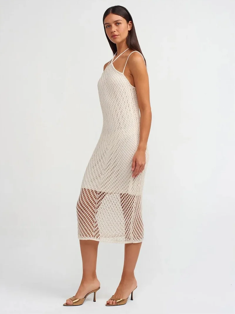ديلفين DILVIN Textured Halter Midi Dress With Cut-Out