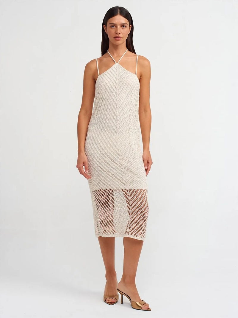 DILVIN Textured Halter Midi Dress With Cut-Out - Image 3