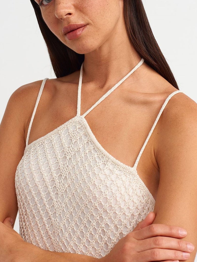 DILVIN Textured Halter Midi Dress With Cut-Out - Image 4