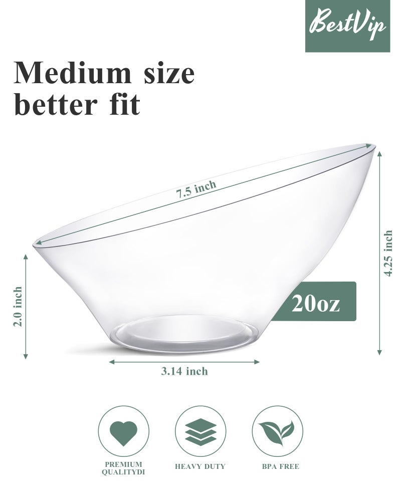 BESTVIP 12 Pack 20oz Angled Disposable Serving Bowls - Clear Plastic Serving Bowls for Party, Party for Chips, Snacks, Fruit, Salad - Bowls for Parties, Daily Use, Catering,Halloween, Christmas - Image 3