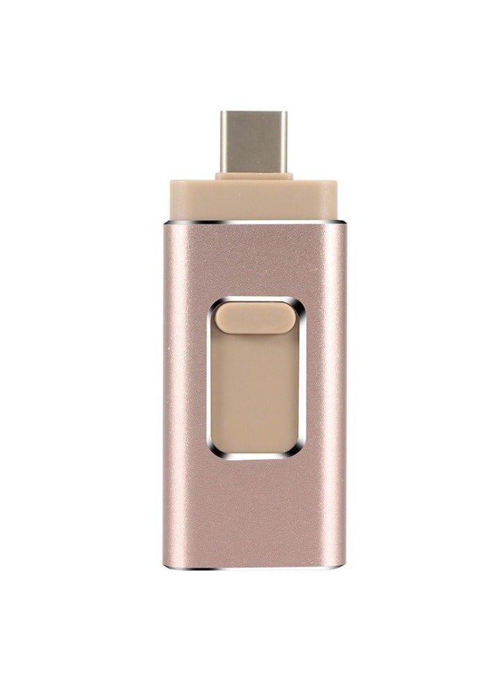 AROAQ 32GB USB Flash Drive, Shock Proof 3-in-1 External USB Flash Drive, Safe And Stable USB Memory Stick, Convenient And Fast Metal Body Flash Drive, Gold Color (Type-C Interface + apple Head + USB Local)  - Image 1